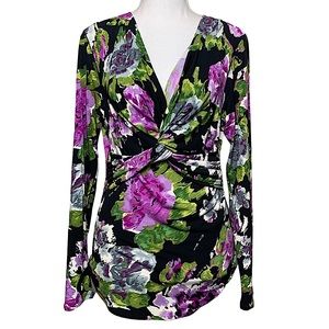 EVO VORRO: Long Sleeve Floral Twist Knot Blouse - Size Medium